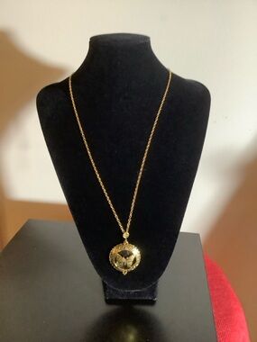 Gold Tone Butterfly Pendant Necklace with 5X Magnifying lens